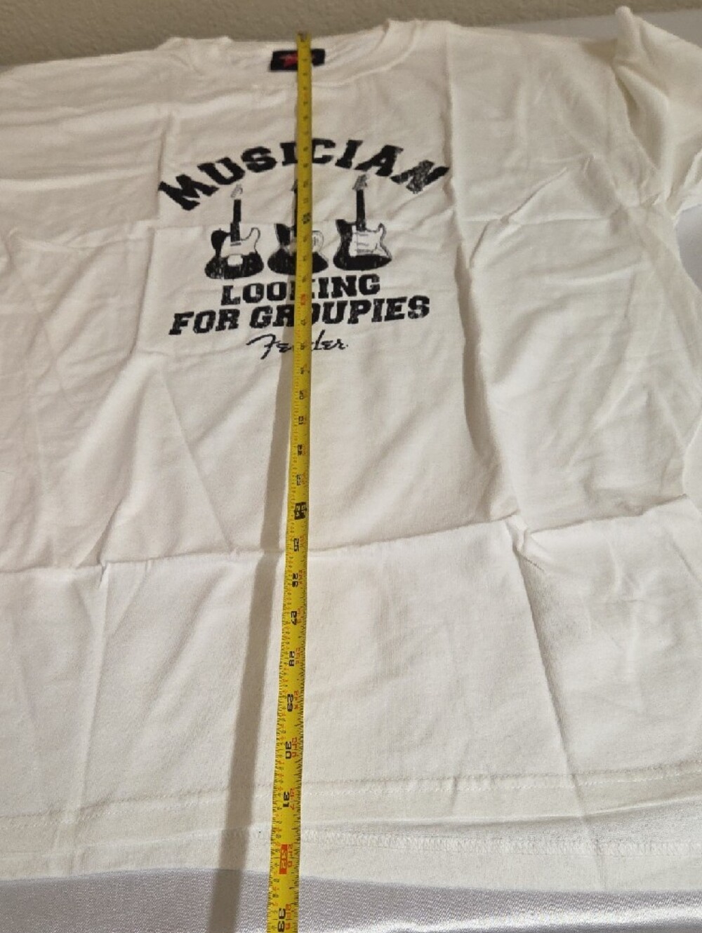 Fender White T-Shirt with Black Guitar Graphic - Picture 6 of 7